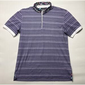 NWOT Maceoo Men's Short Sleeve Purple Striped Polo Shirt - Size 3/M